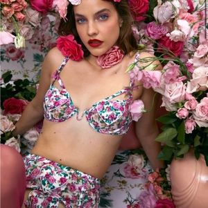 For Love and lemons small/xs bra panty lingerie set heart bloom print brand new